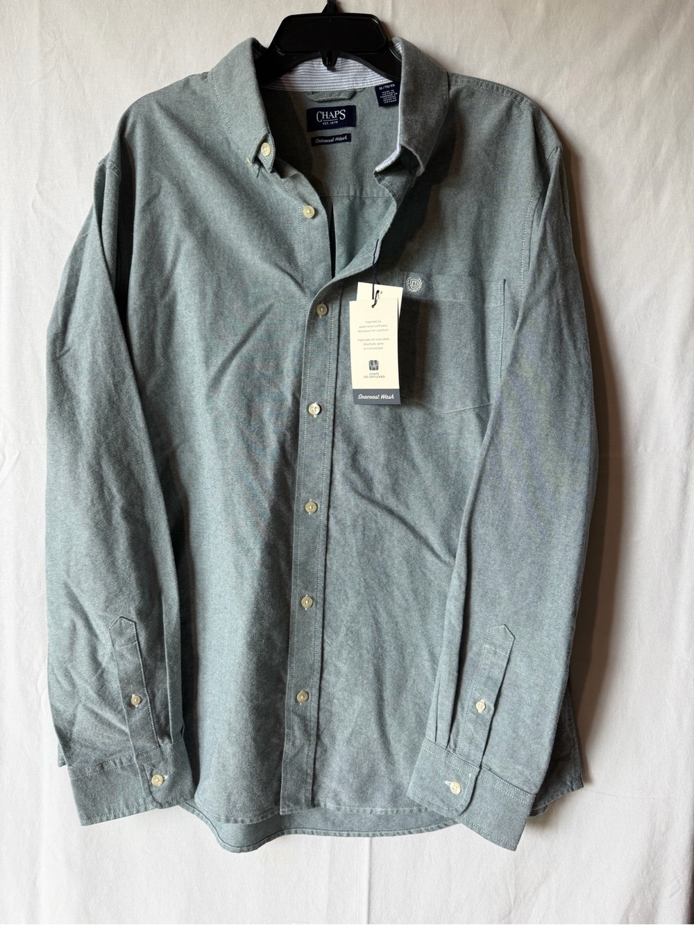 Chaps Men’s Button-Down Shirt in Heathered Sage Green - Picture 2 of 12